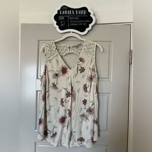 Daniel Rainn Cream Floral Crochet Yoke Sleeveless Blouse